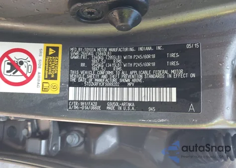 2015 Toyota Highlander Le Plus V6 из США, поврежденный, VIN 5TDZKRFH3FS089202